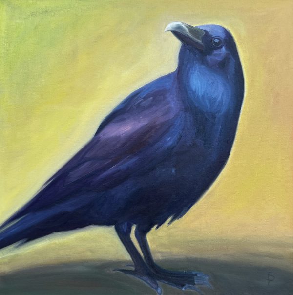 Fine Art Oil Painting Animal Crow Bird Contemporary Style Nature by Sylvie Pinard